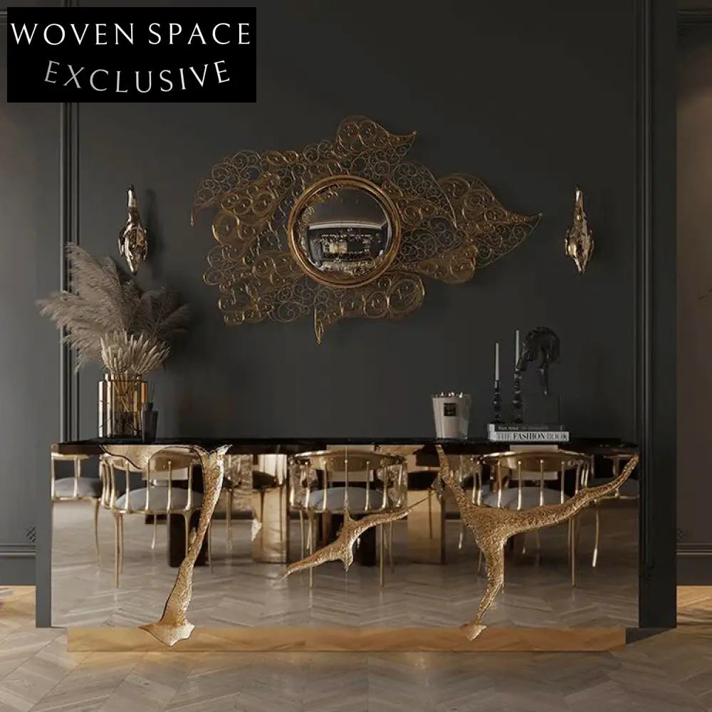 Luxury Italian Design Black & Gold Solid Wood Living Room Storage Cabinet