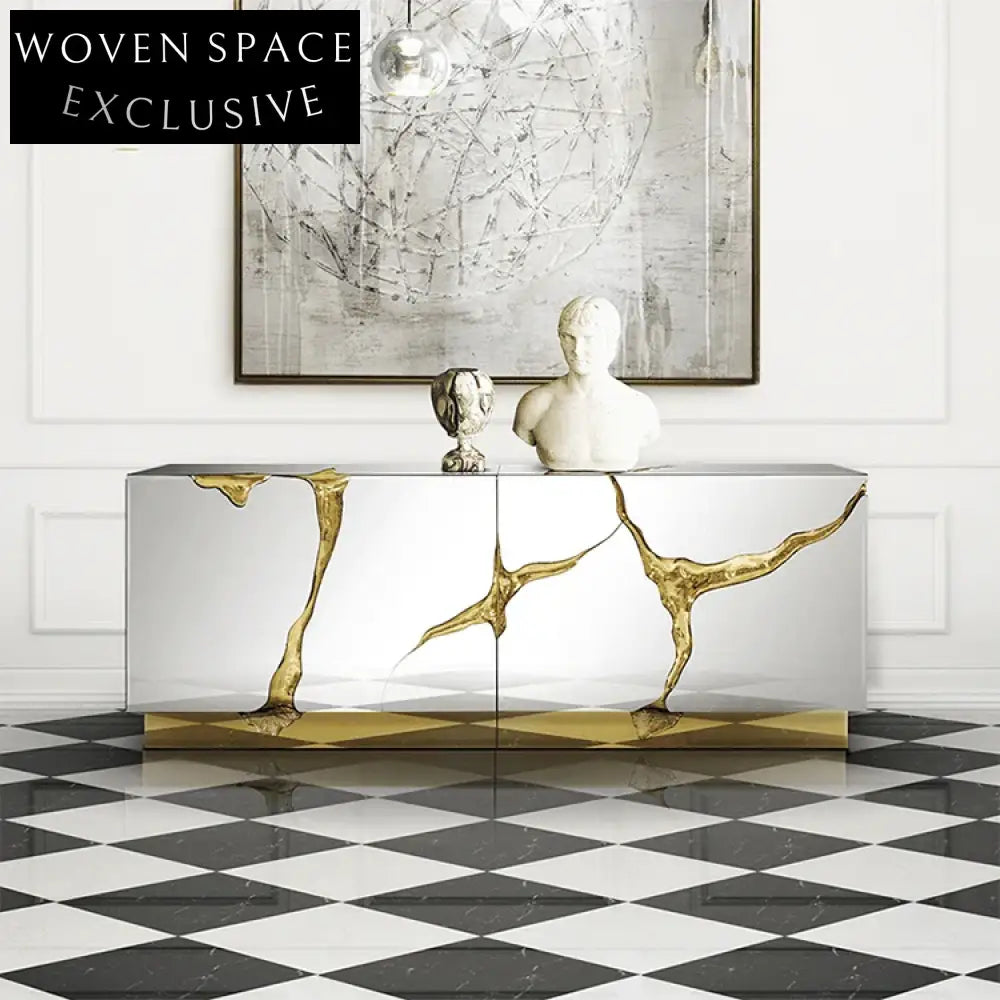 Luxury Italian Design Black & Gold Solid Wood Living Room Storage Cabinet