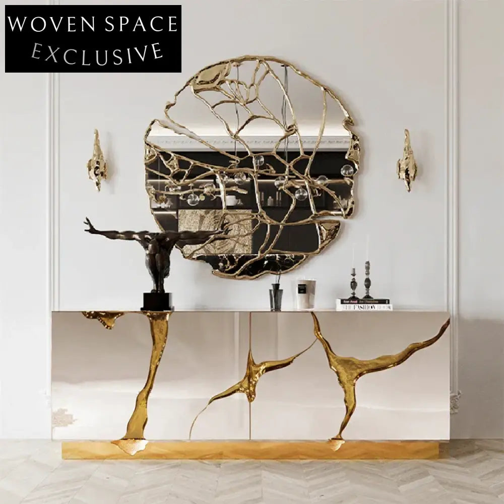 Luxury Italian Design Black & Gold Solid Wood Living Room Storage Cabinet