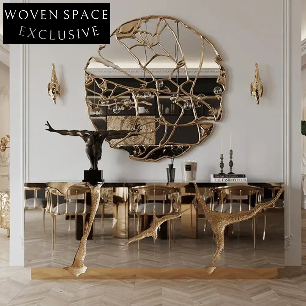 Luxury Italian Design Black & Gold Solid Wood Living Room Storage Cabinet