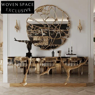 Luxury Italian Design Black & Gold Solid Wood Living Room Storage Cabinet