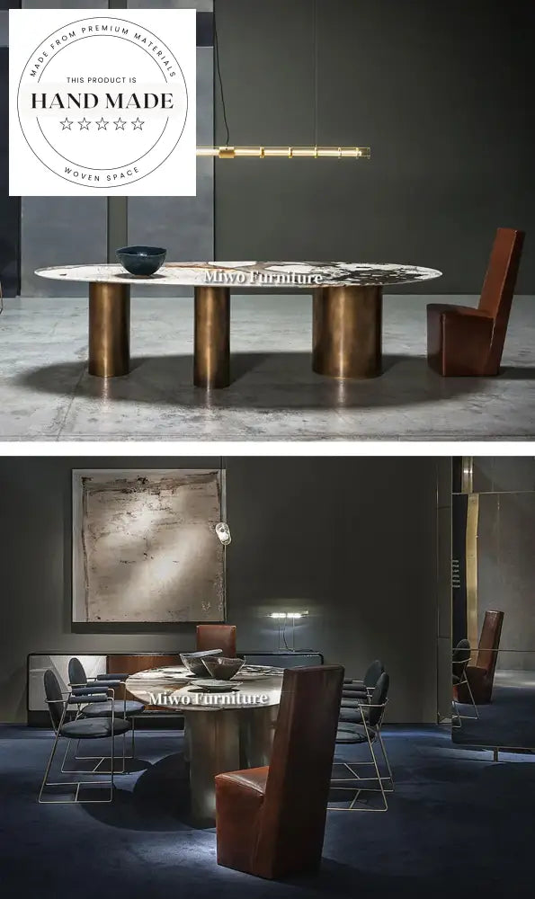 Luxury Italian Design Gold Metal and Marble Contemporary Dining Table