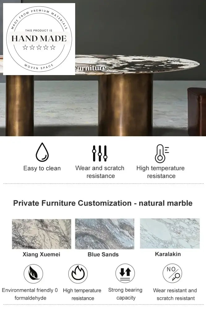 Luxury Italian Design Gold Metal and Marble Contemporary Dining Table