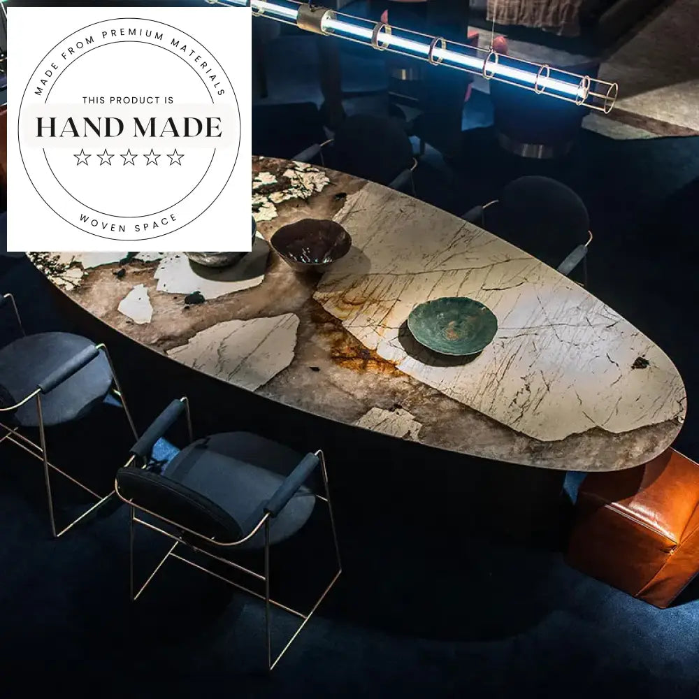 Luxury Italian Design Gold Metal and Marble Contemporary Dining Table