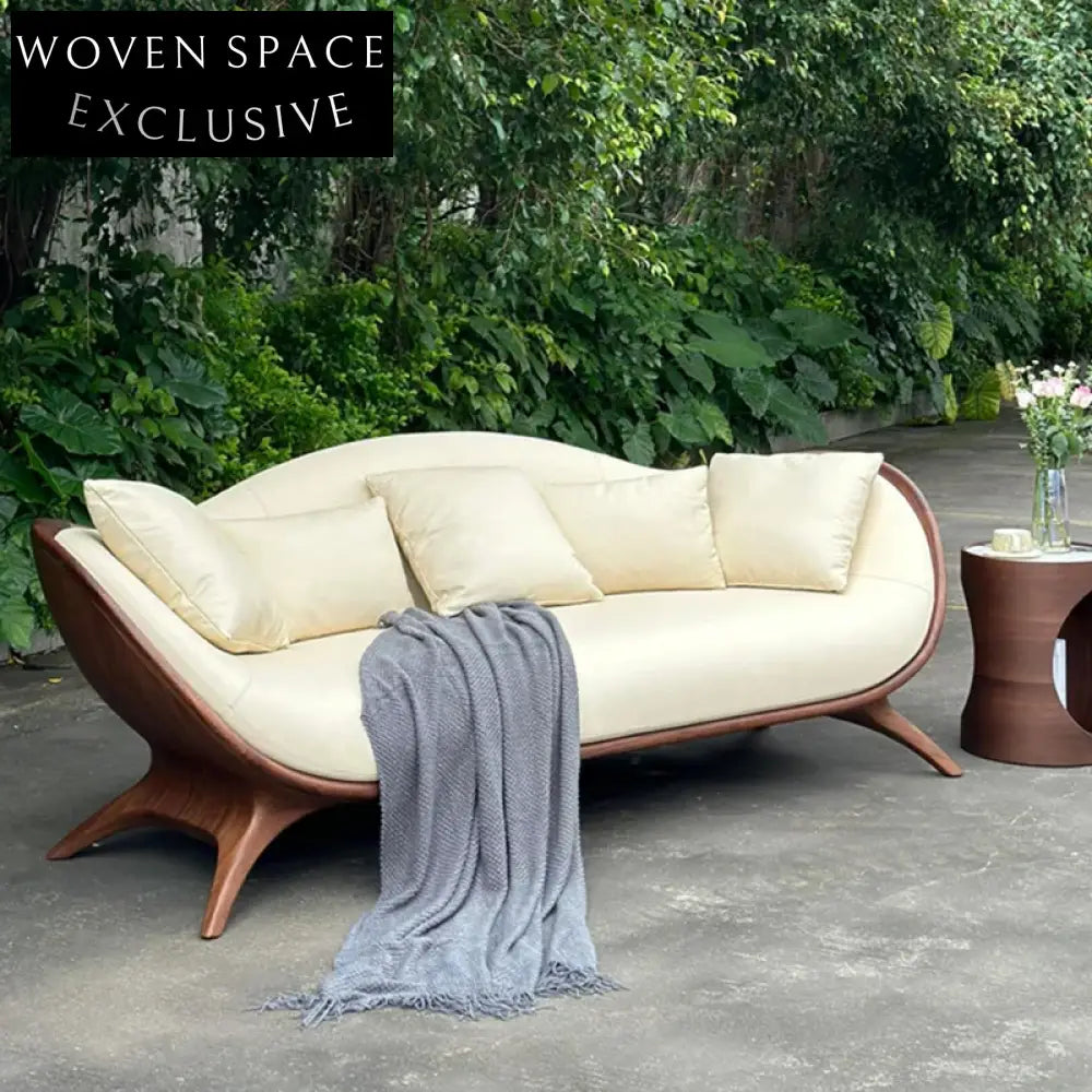 Luxury Italian Designer Curved Modular Leather Sectional Sofa with Walnut Base