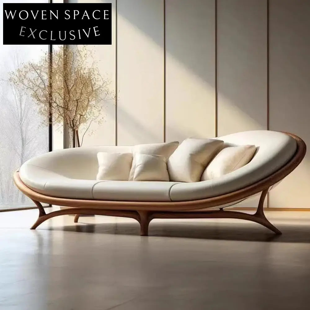 Luxury Italian Designer Curved Modular Leather Sectional Sofa with Walnut Base