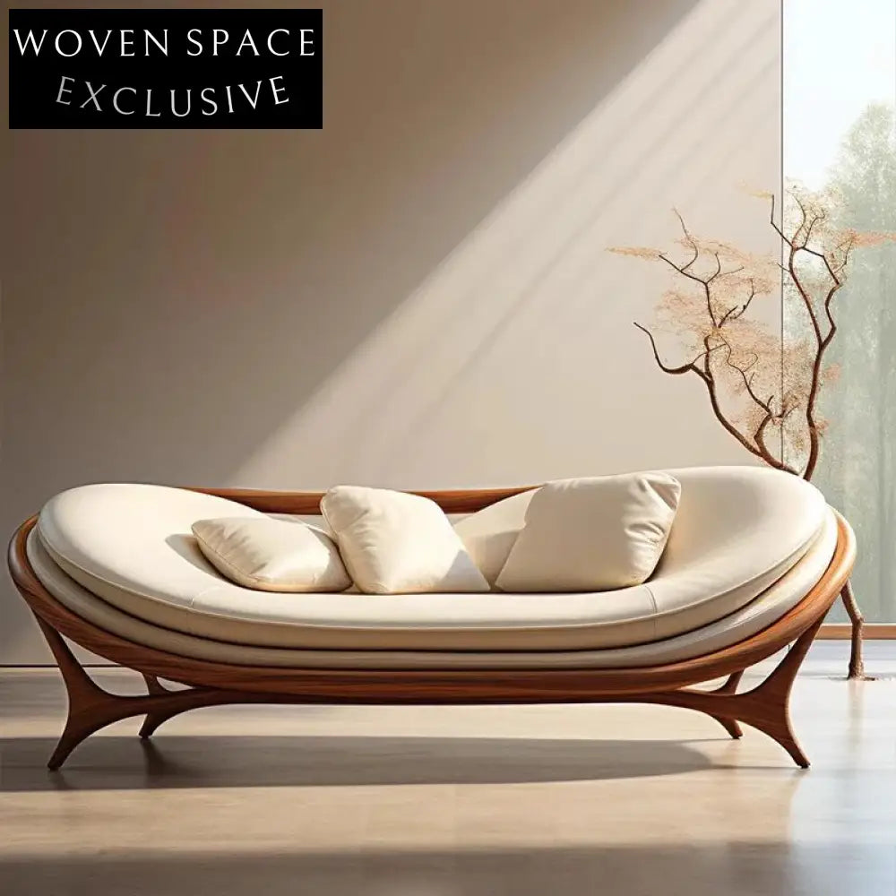 Luxury Italian Designer Curved Modular Leather Sectional Sofa with Walnut Base