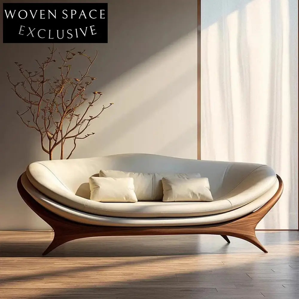 Luxury Italian Designer Curved Modular Leather Sectional Sofa with Walnut Base