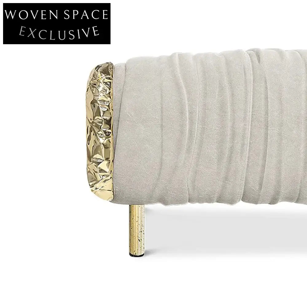 Luxury Italian Genuine Leather Tufted Long Ottoman Bench with Golden Metal Legs