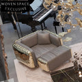 Luxury Italian Genuine Leather Tufted Long Ottoman Bench with Golden Metal Legs