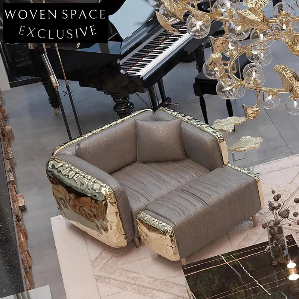 Luxury Italian Genuine Leather Tufted Long Ottoman Bench with Golden Metal Legs