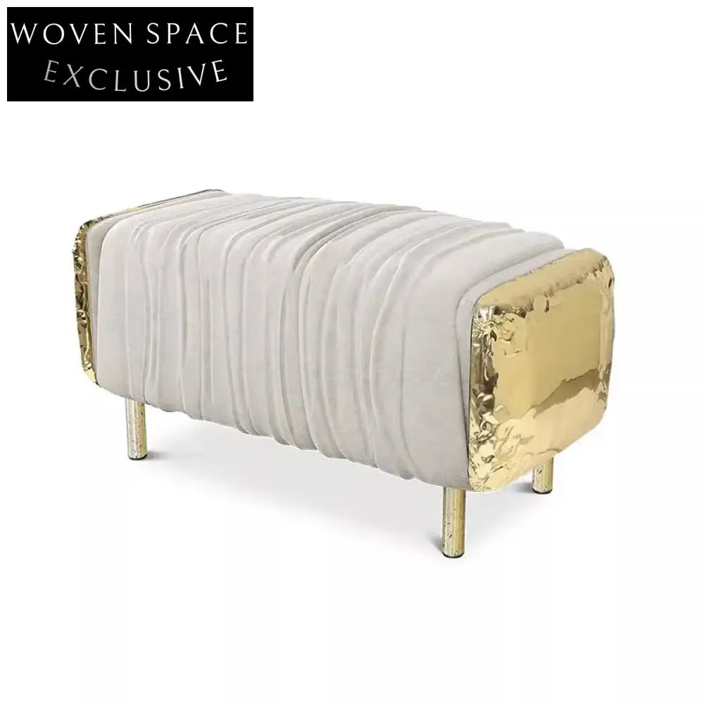 Luxury Italian Genuine Leather Tufted Long Ottoman Bench with Golden Metal Legs