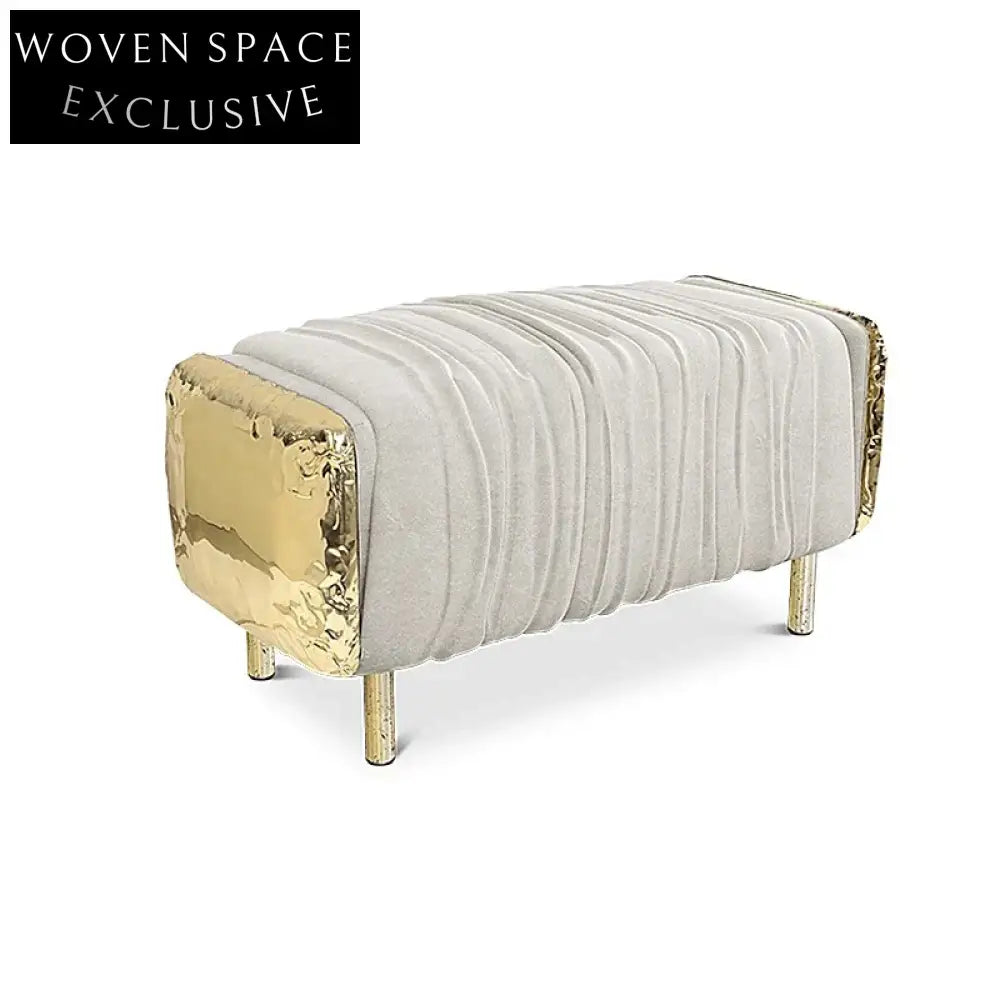 Luxury Italian Genuine Leather Tufted Long Ottoman Bench with Golden Metal Legs