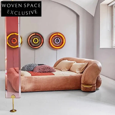 Luxury Italian King Size Fabric Bed Frame with High Soft Headboard