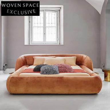 Luxury Italian King Size Fabric Bed Frame with High Soft Headboard