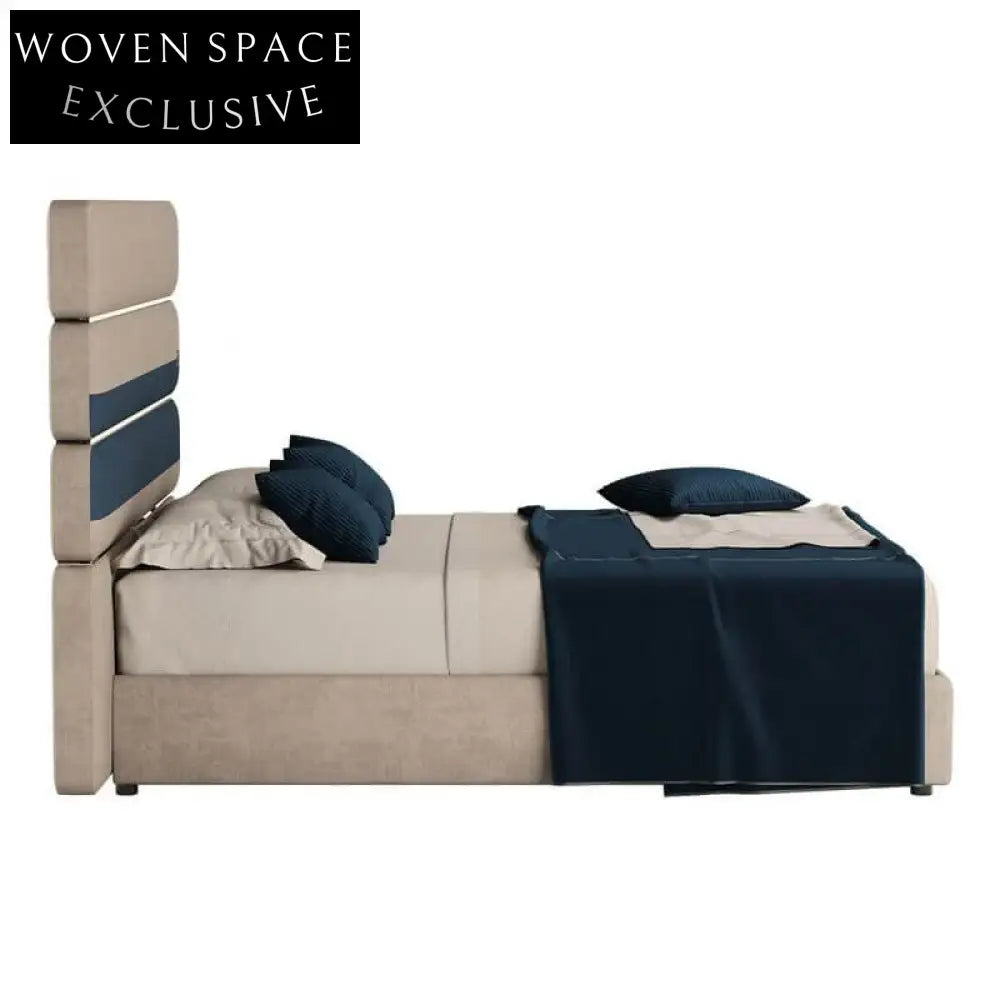 Luxury Italian King Size Soft Bed Frame High Headboard Elegant Design