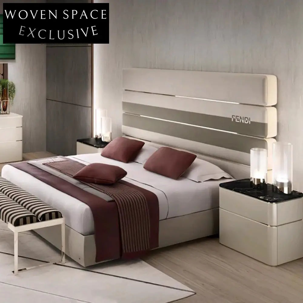 Luxury Italian King Size Soft Bed Frame High Headboard Elegant Design