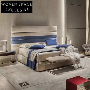 Luxury Italian King Size Soft Bed Frame High Headboard Elegant Design