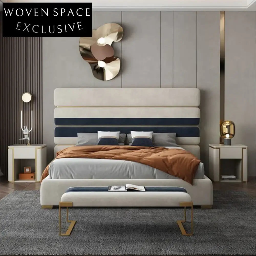 Luxury Italian King Size Soft Bed Frame High Headboard Elegant Design