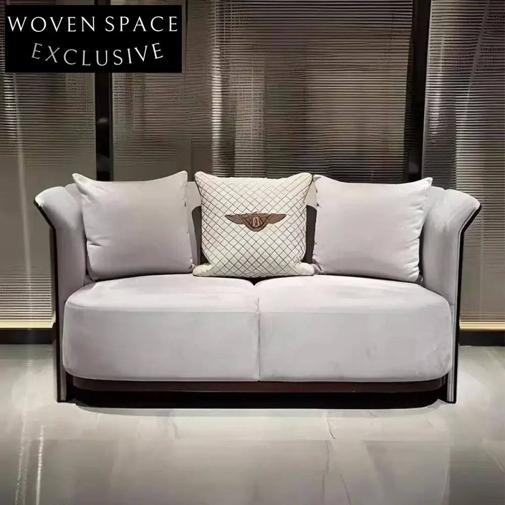 Luxury Italian Leather Sectional Sofa Set with Burl Wood Veneer Accents for Grand Living