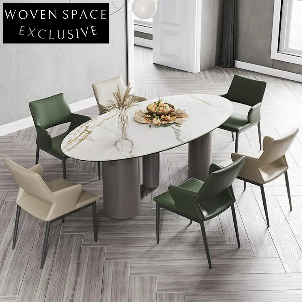 Luxury Italian Minimalist Rock Board Stainless Steel Dining Table for Home