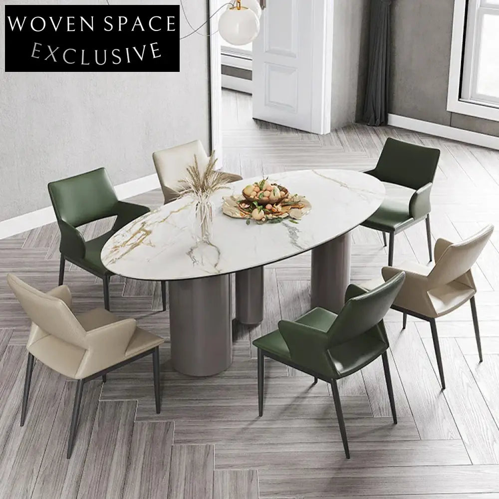 Luxury Italian Minimalist Rock Board Stainless Steel Dining Table for Home
