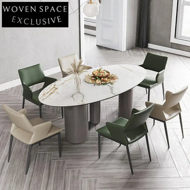 Luxury Italian Minimalist Rock Board Stainless Steel Dining Table for Home