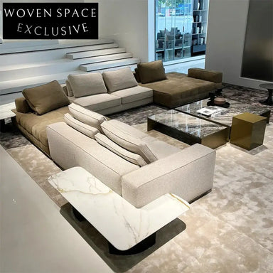 Luxury Italian Modern Leather Velvet Sectional Sofa Set with Lounge Couch