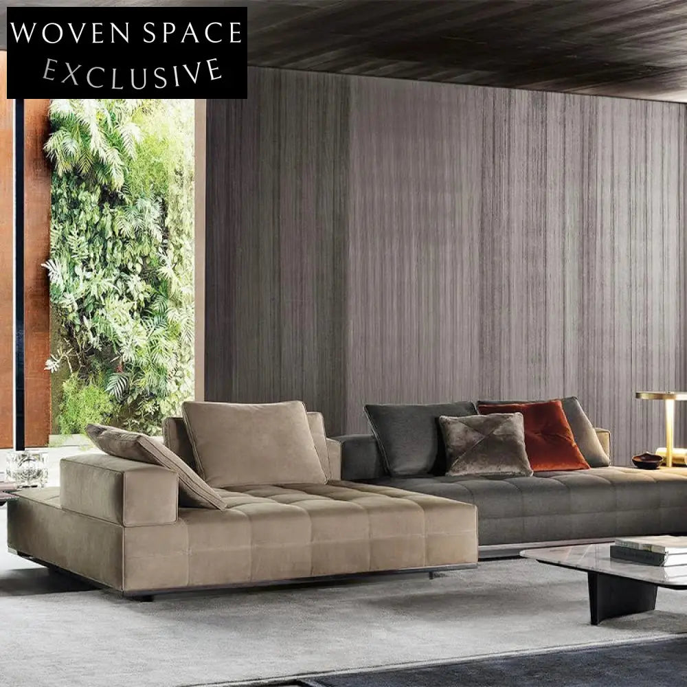 Luxury Italian Modern Leather Velvet Sectional Sofa Set with Lounge Couch