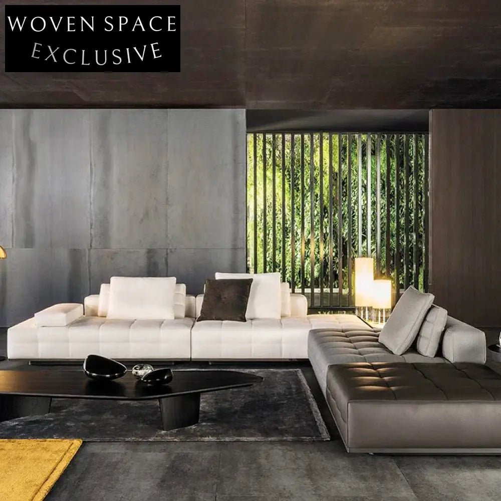 Luxury Italian Modern Leather Velvet Sectional Sofa Set with Lounge Couch