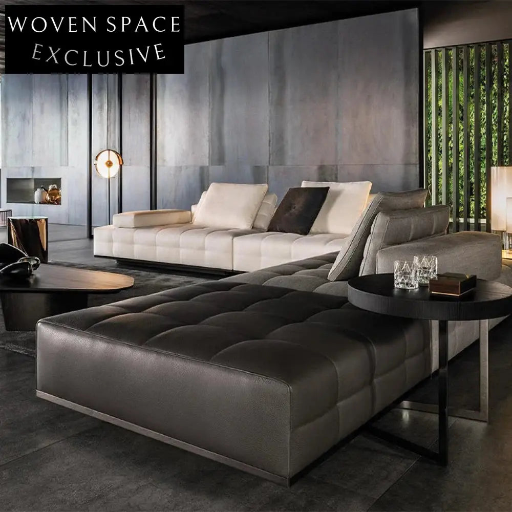Luxury Italian Modern Leather Velvet Sectional Sofa Set with Lounge Couch