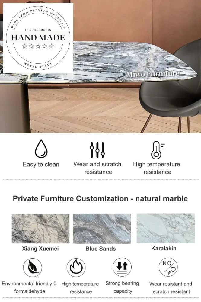 Luxury Italian Modern Natural Marble Stainless Steel Dining Table