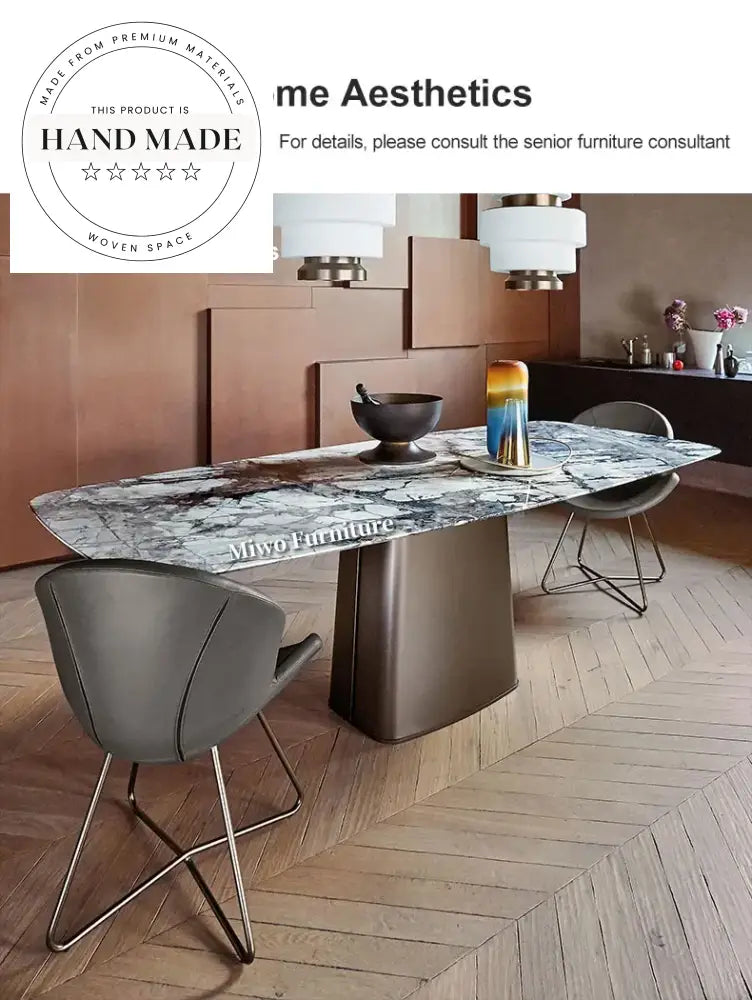 Luxury Italian Modern Natural Marble Stainless Steel Dining Table