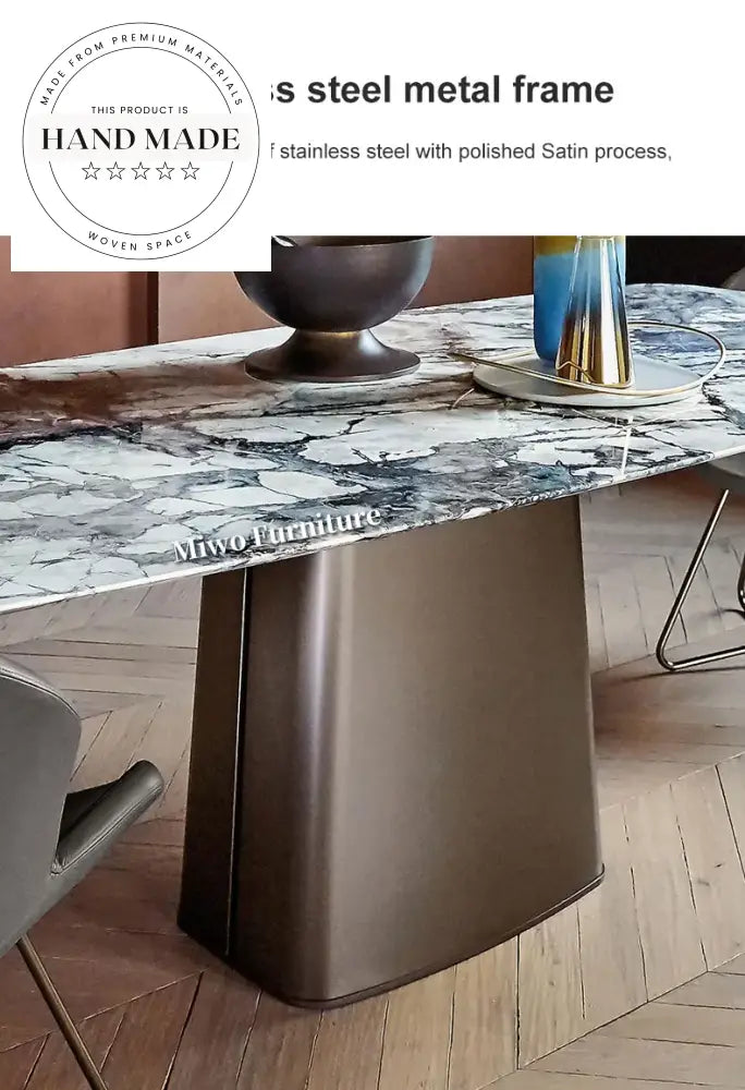 Luxury Italian Modern Natural Marble Stainless Steel Dining Table