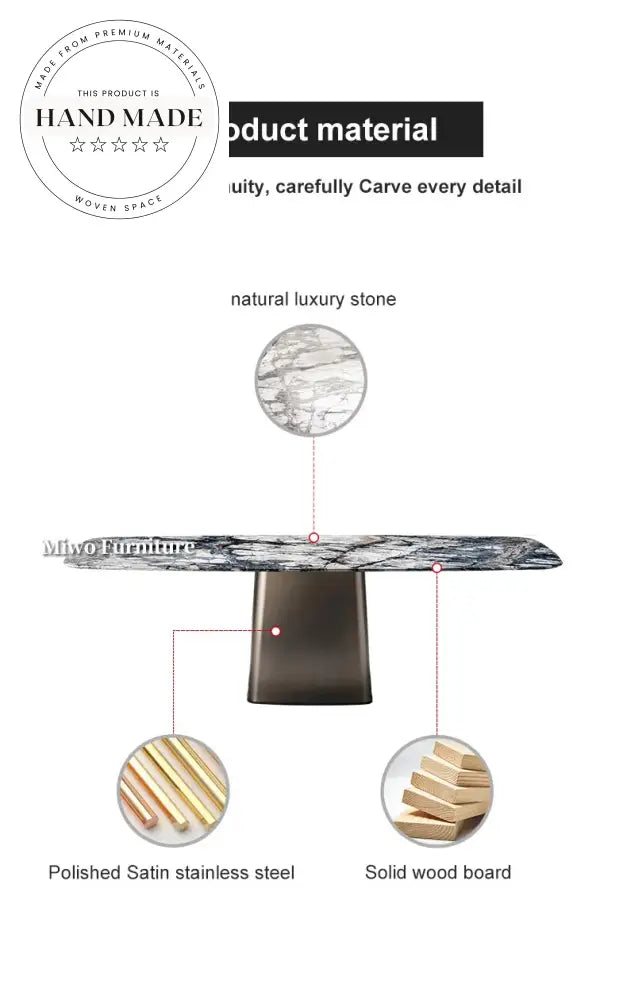 Luxury Italian Modern Natural Marble Stainless Steel Dining Table
