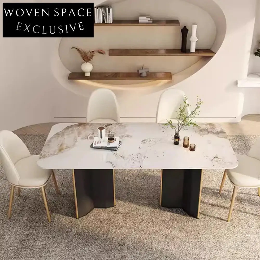 Luxury Italian Modern Rock Slab Top Stainless Steel Family Dining Table