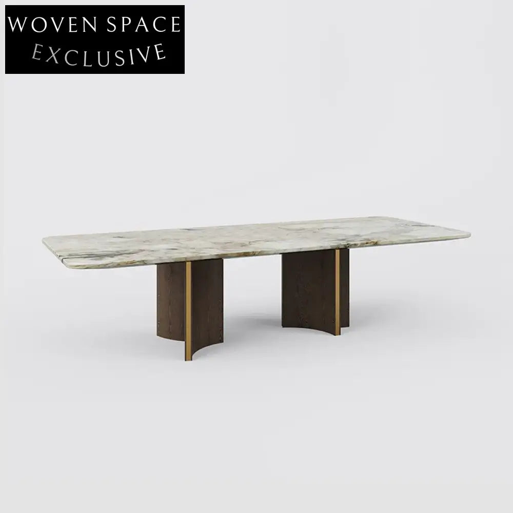 Luxury Italian Modern Rock Slab Top Stainless Steel Family Dining Table