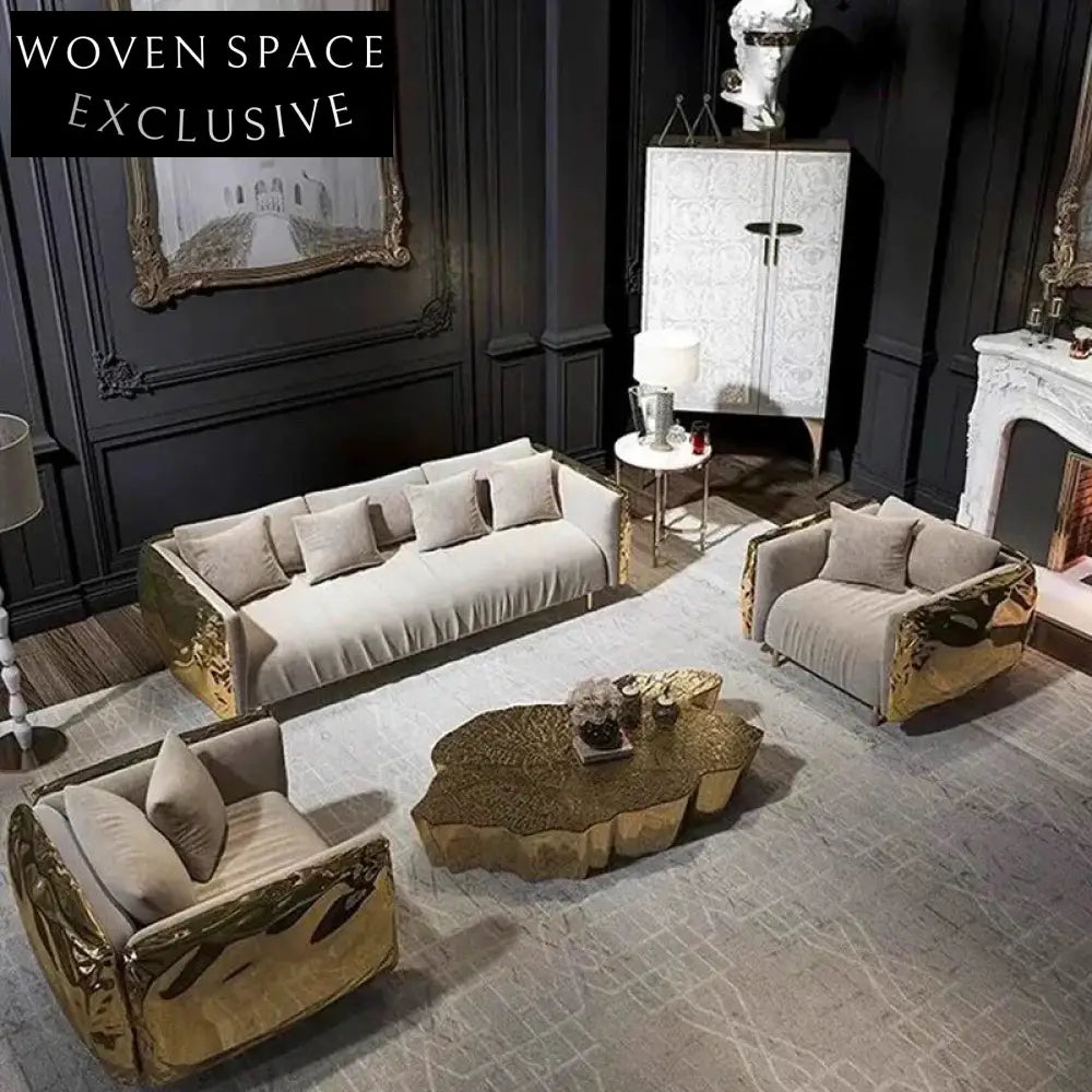 Luxury Italian Modular Golden Stainless Steel Living Room Sofa