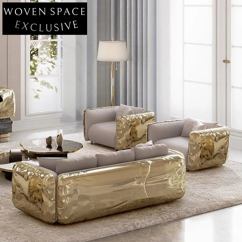 Luxury Italian Modular Golden Stainless Steel Living Room Sofa