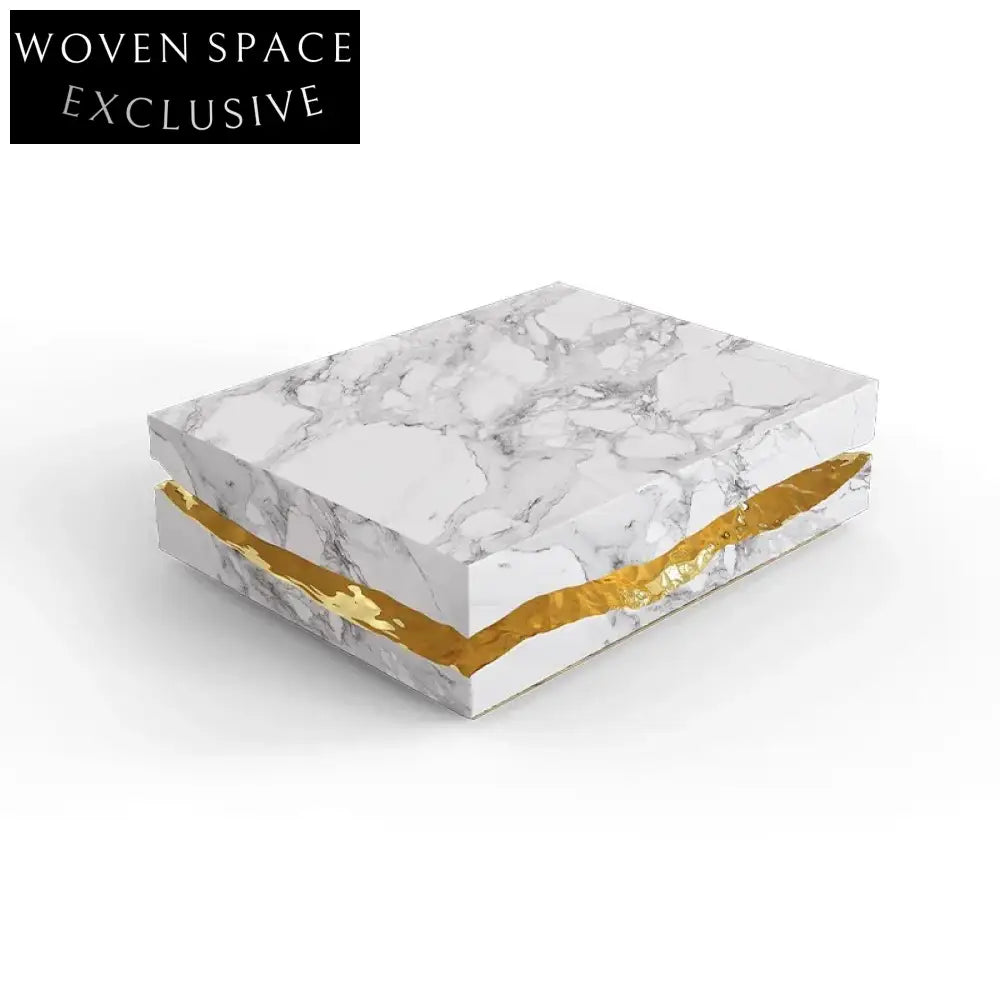 Luxury Italian Natural Marble Center Coffee Table with Golden Metal Base
