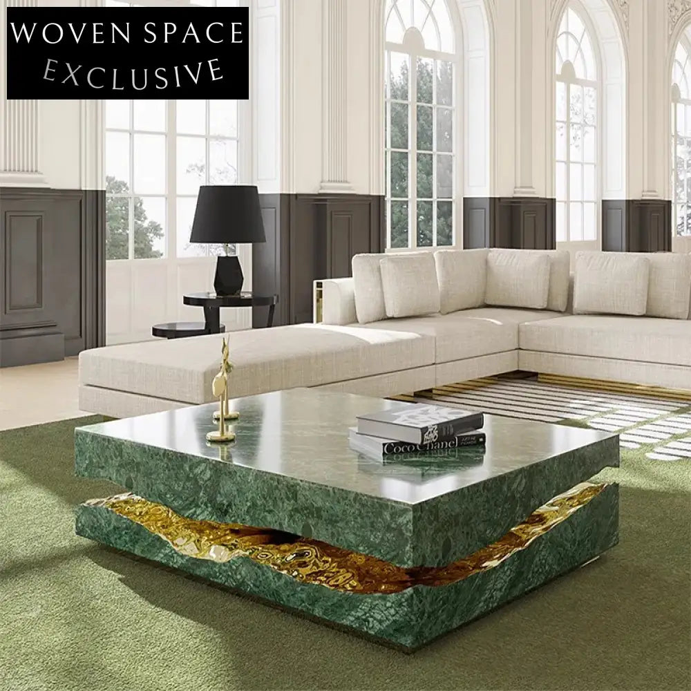 Luxury Italian Natural Marble Center Coffee Table with Golden Metal Base