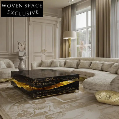 Luxury Italian Natural Marble Center Coffee Table with Golden Metal Base