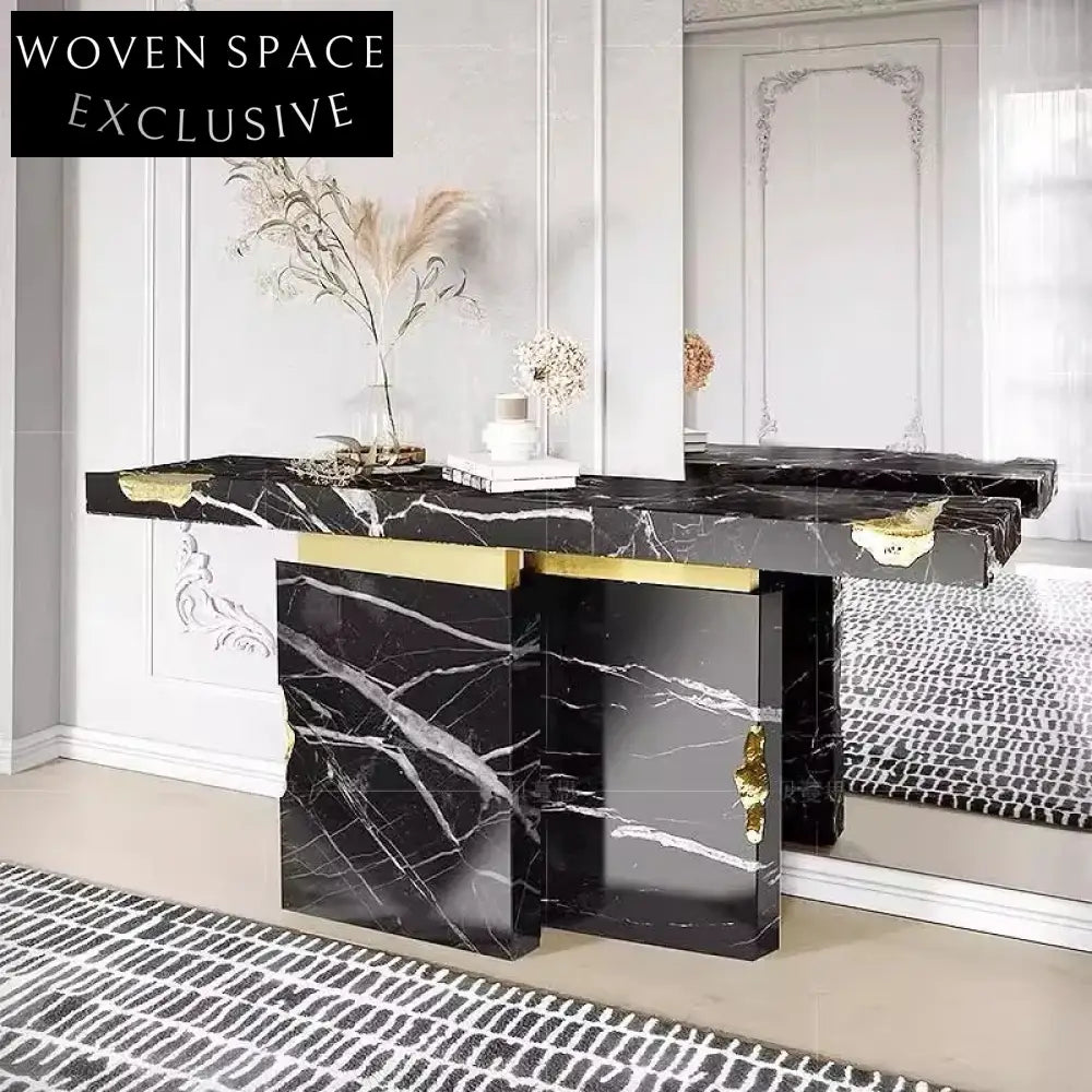 Luxury Italian Natural Marble Gold Steel Modern Console Table for Entryways