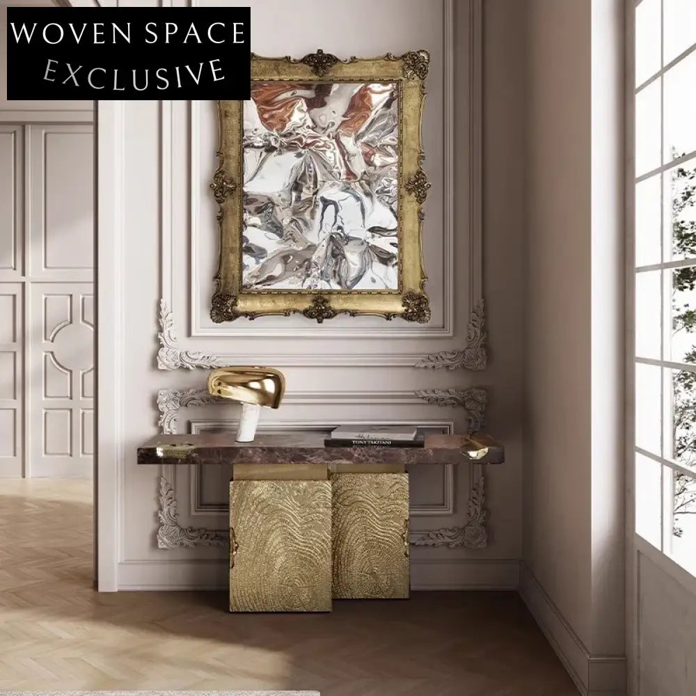 Luxury Italian Natural Marble Gold Steel Modern Console Table for Entryways