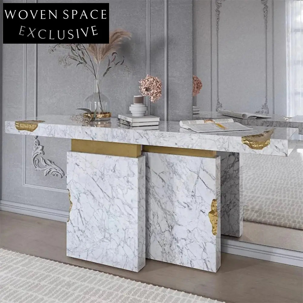 Luxury Italian Natural Marble Gold Steel Modern Console Table for Entryways