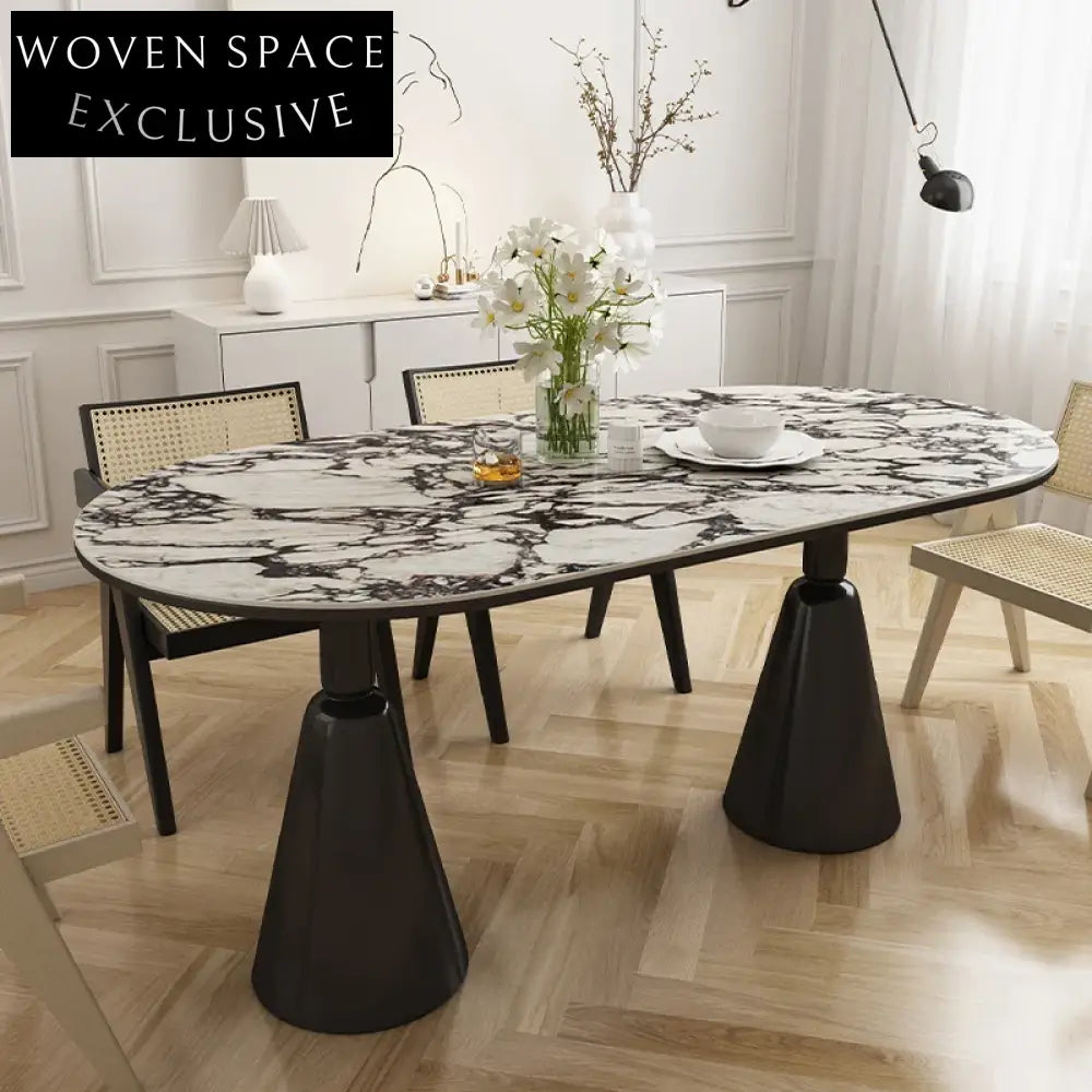 Luxury Italian Oval Slate Top Dining Table with Fiberglass Base for Modern Homes