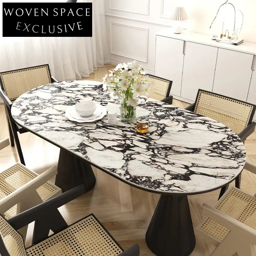 Luxury Italian Oval Slate Top Dining Table with Fiberglass Base for Modern Homes