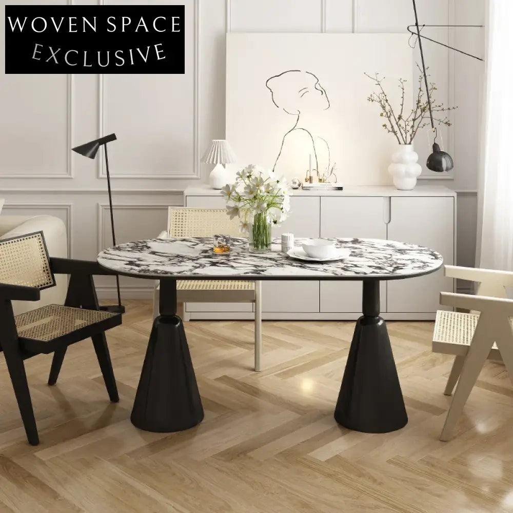 Luxury Italian Oval Slate Top Dining Table with Fiberglass Base for Modern Homes