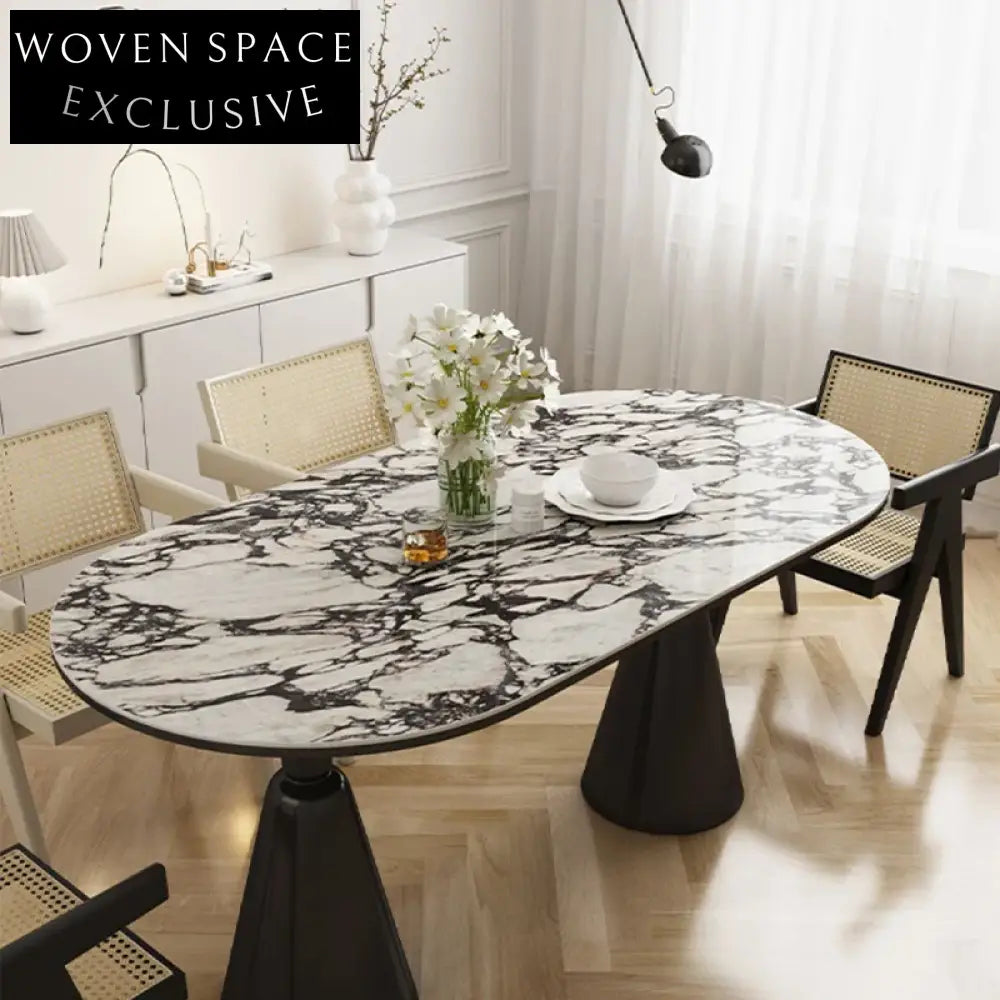 Luxury Italian Oval Slate Top Dining Table with Fiberglass Base for Modern Homes