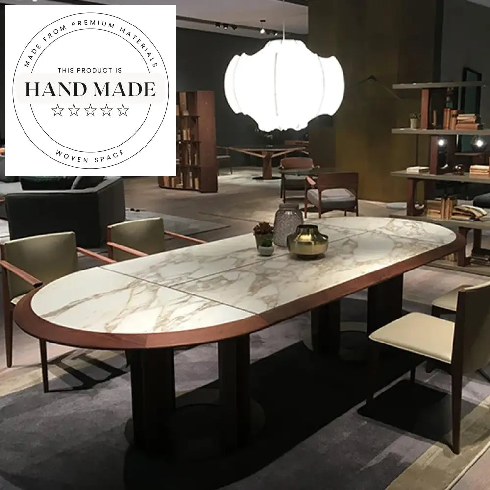 Luxury Italian Slate Top Round Walnut Wood 6 Seater Dining Table